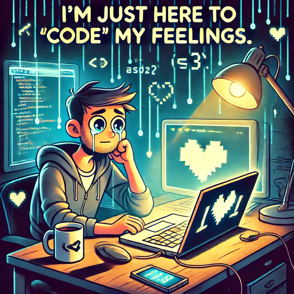 Im just here to code my feelings. Programming Puns