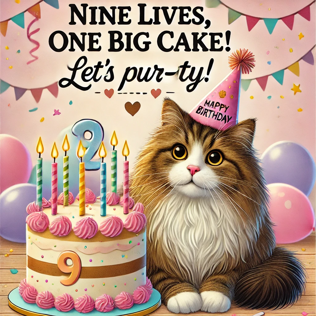 Nine lives one big cake Lets purr ty Cat Birthday Puns
