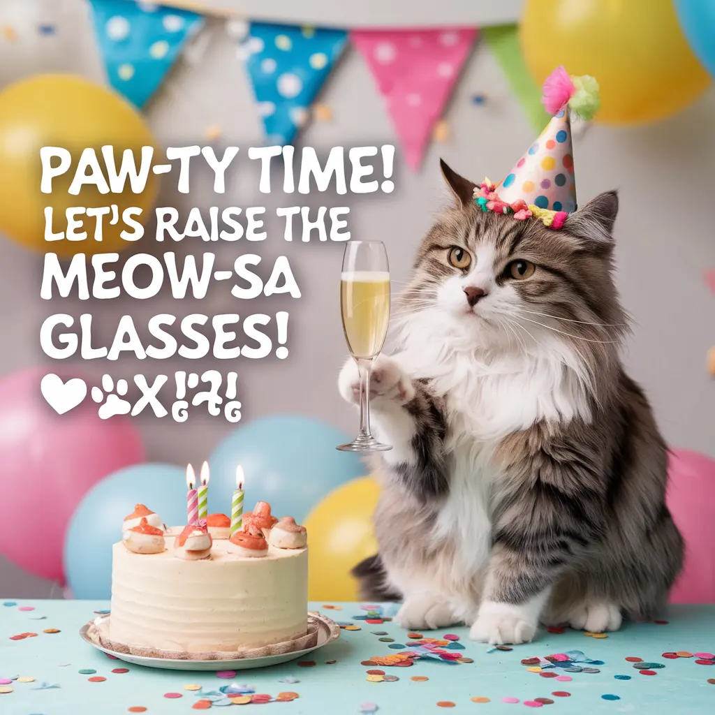 Paw ty Time Lets raise the meow sa glasses Cat Birthday Puns