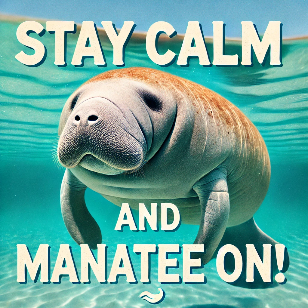 Stay calm and manatee on Manatee Puns