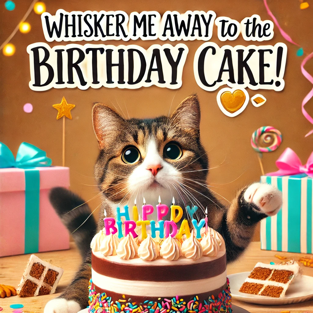 Whisker me away to the birthday cake Cat Birthday Puns