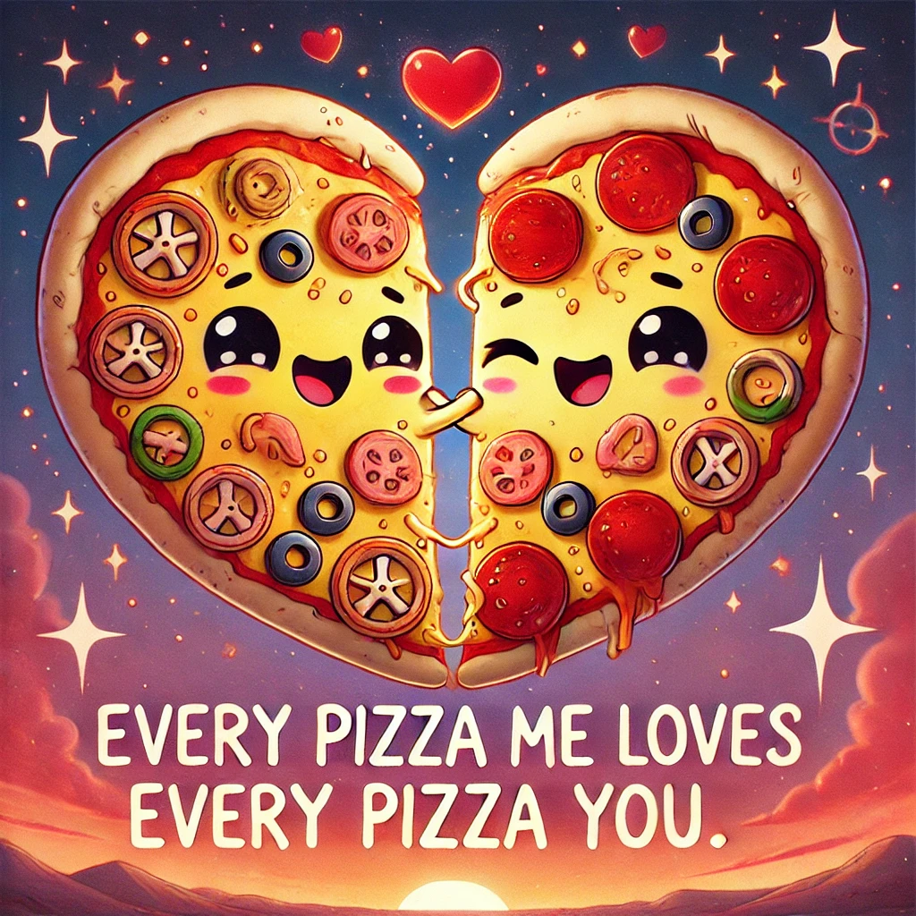 Every pizza me loves every pizza you. Pizza Love Puns