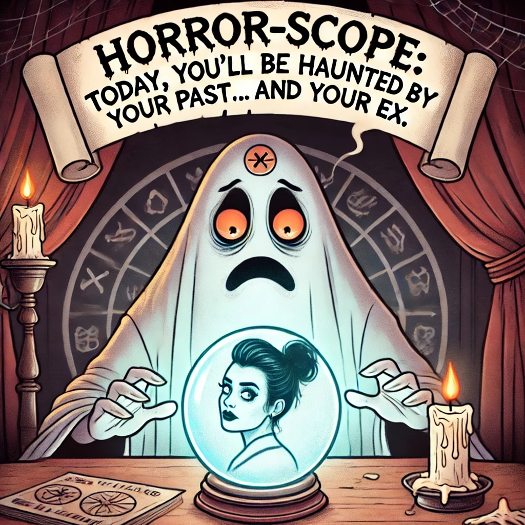 Horror scope Today youll be haunted by your past. and your ex. Scream Puns Horror Puns