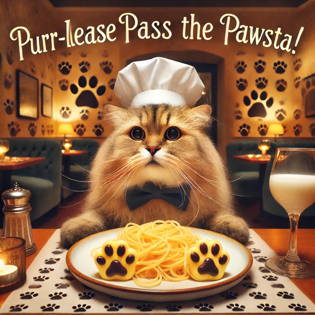 Purr lease Pass the Pawsta Cat food Puns