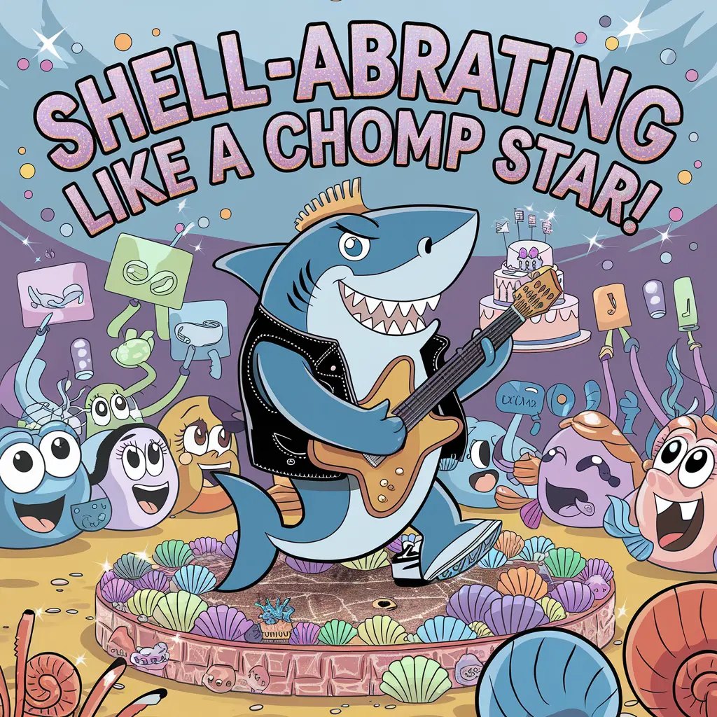 Shell abrating Like a Chomp Star Shark Birthday Puns