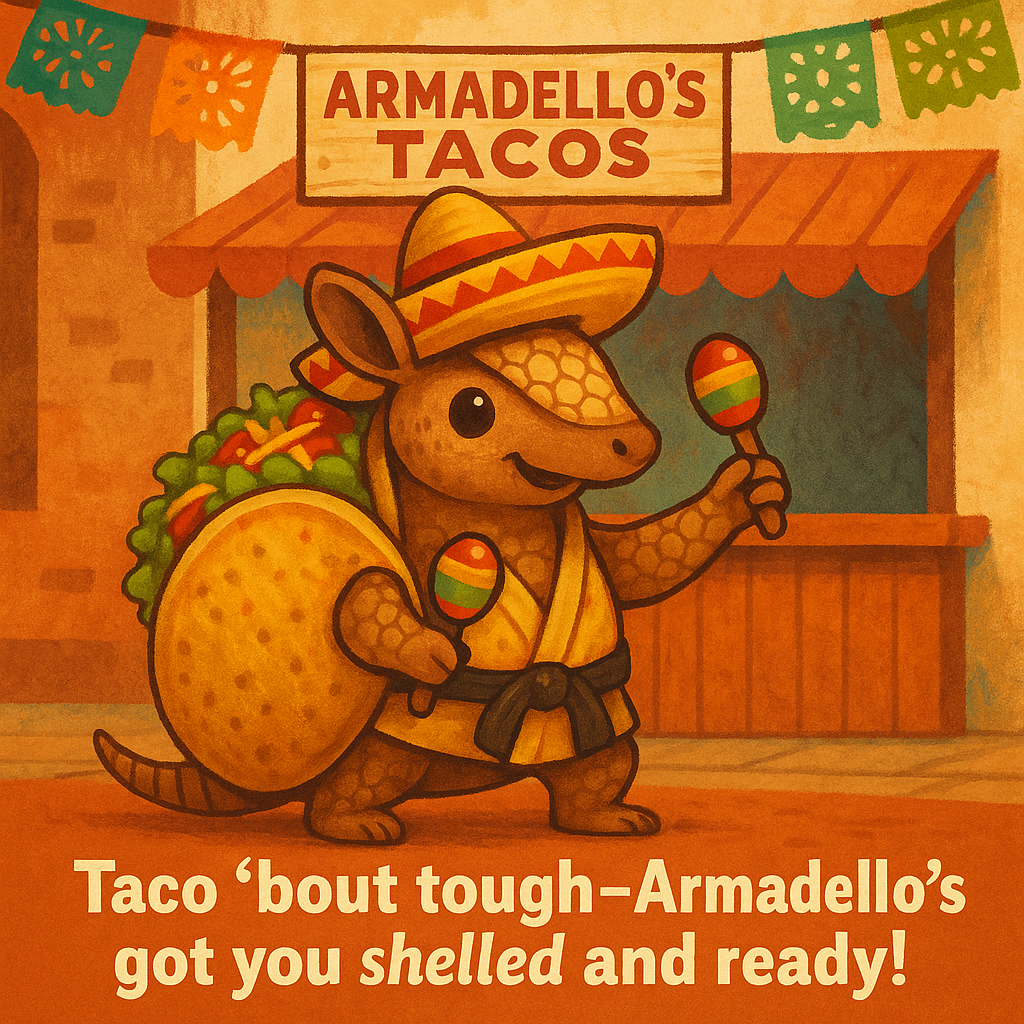 Taco bout tough—Armadellos got you shelled and ready Armadello Puns