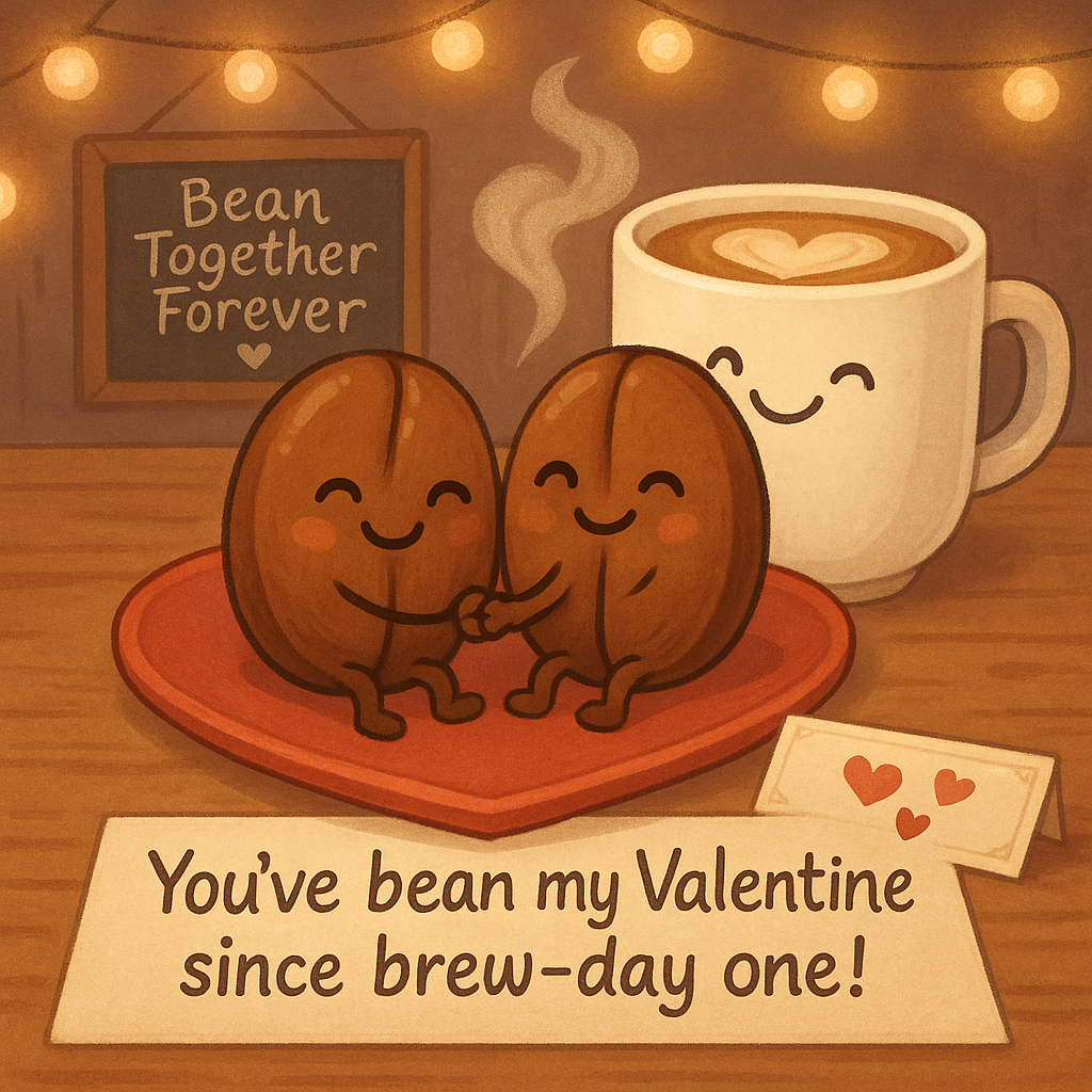 Youve bean my Valentine since brew day one Coffee valntine Puns