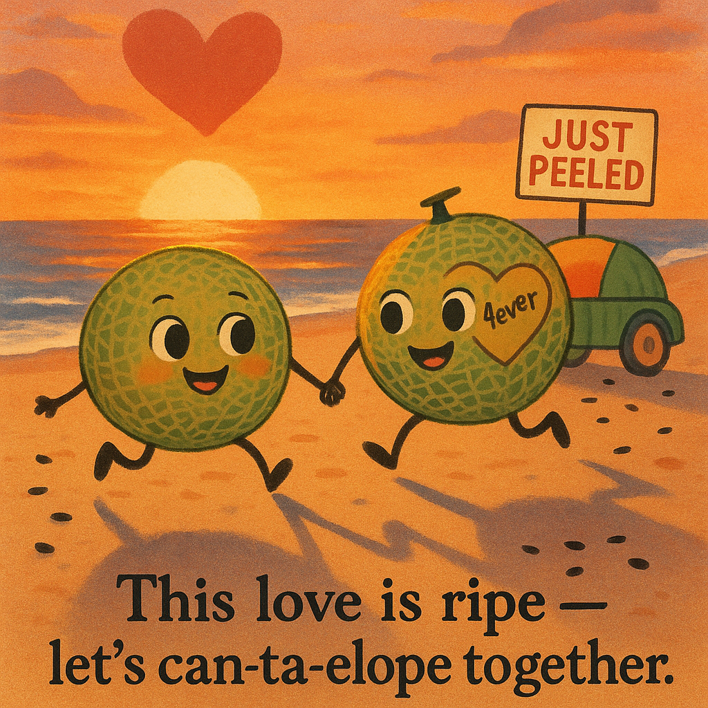 This love is ripe — lets can ta elope together. Cantaloupe Puns