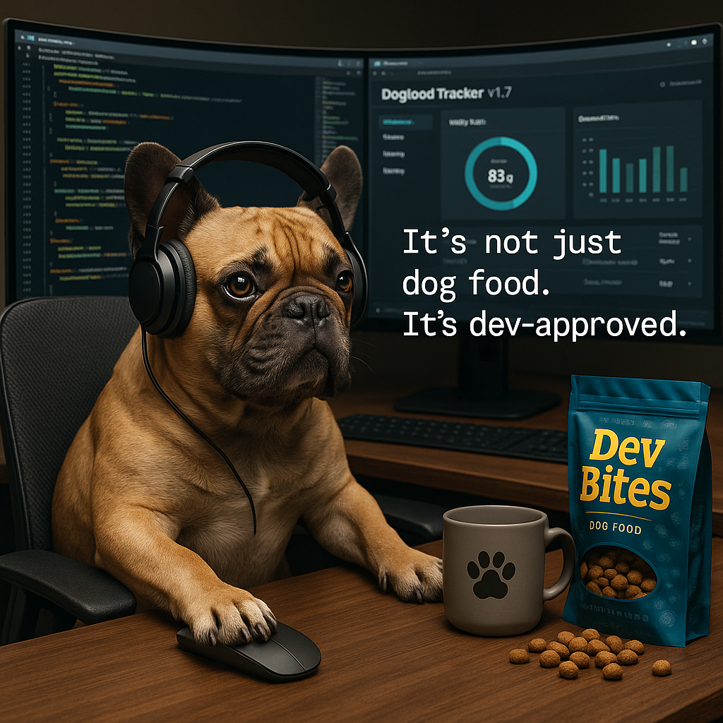 Its not just dog food. Its dev approved. Dogfood Puns