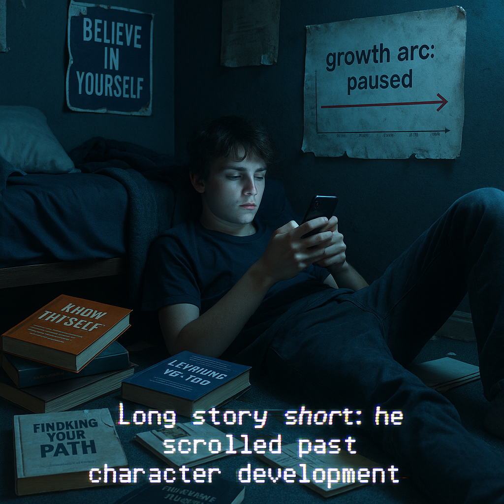 Long story short he scrolled past character development Story Puns