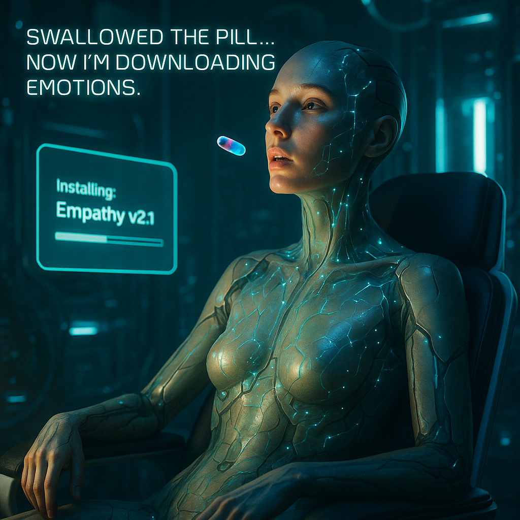 Swallowed the pill. now Im downloading emotions. Pill Puns