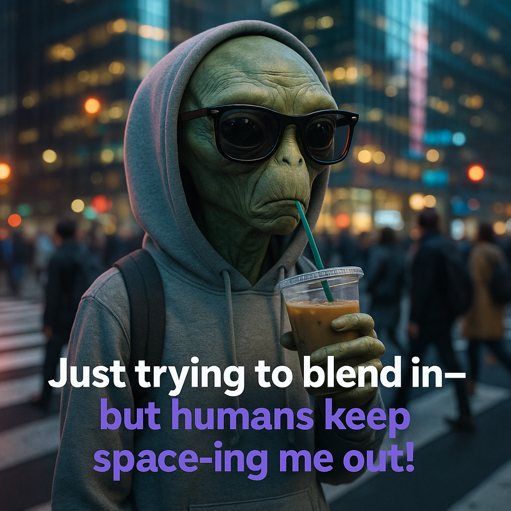Just trying to blend in—but humans keep space ing me out Alien Puns