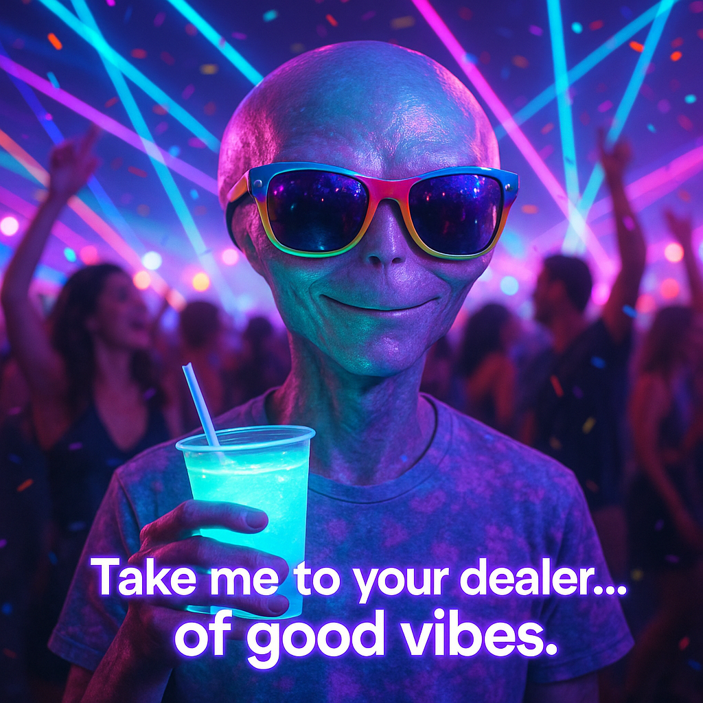 Take me to your dealer. of good vibes Alien Puns